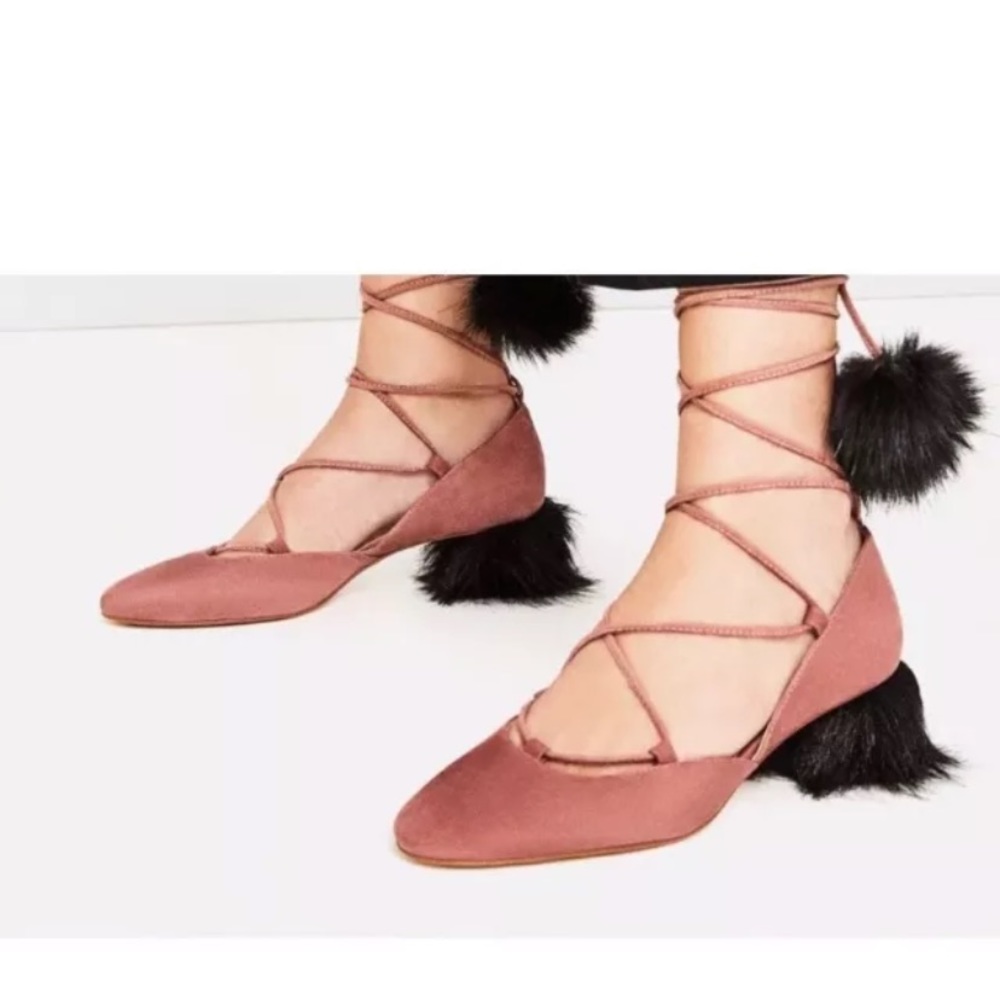Zara blush black lace up heels - 37 NWT